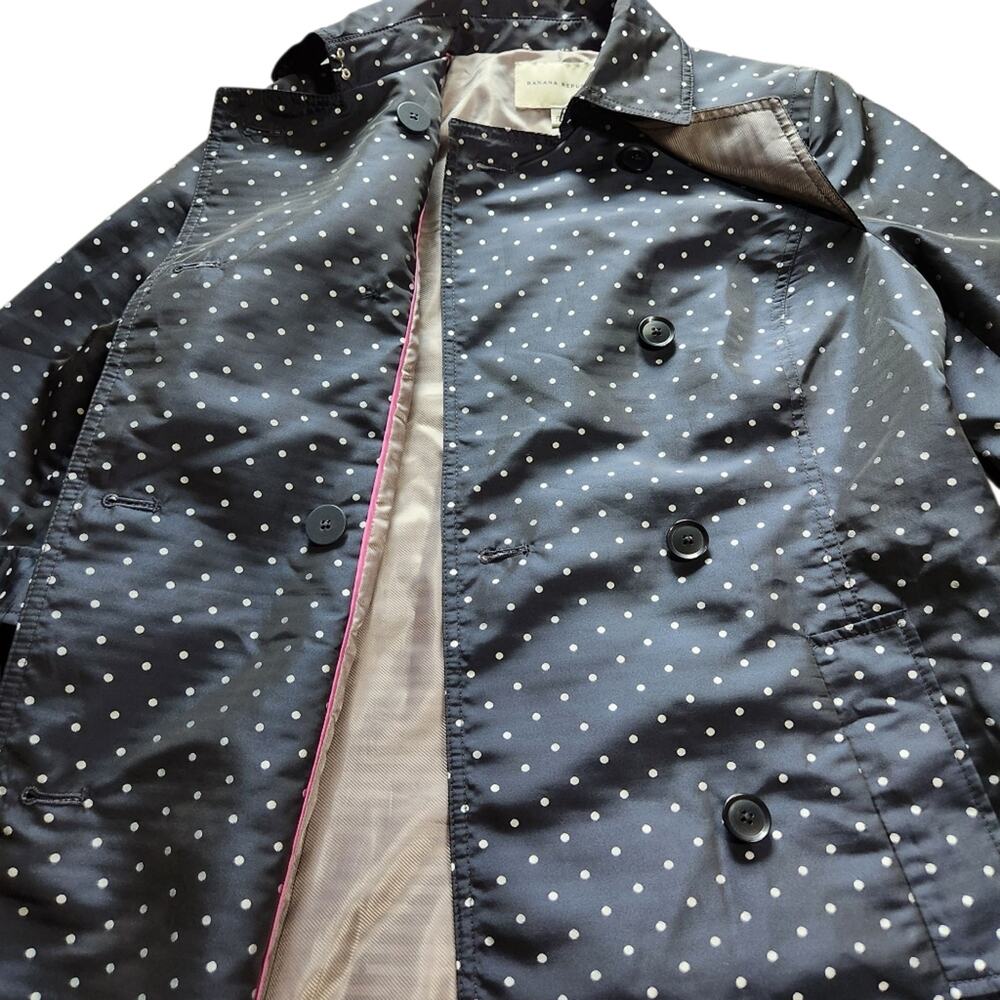 Banana Republic trench coat dark blue white polka dots size M - Picture 3 of 8